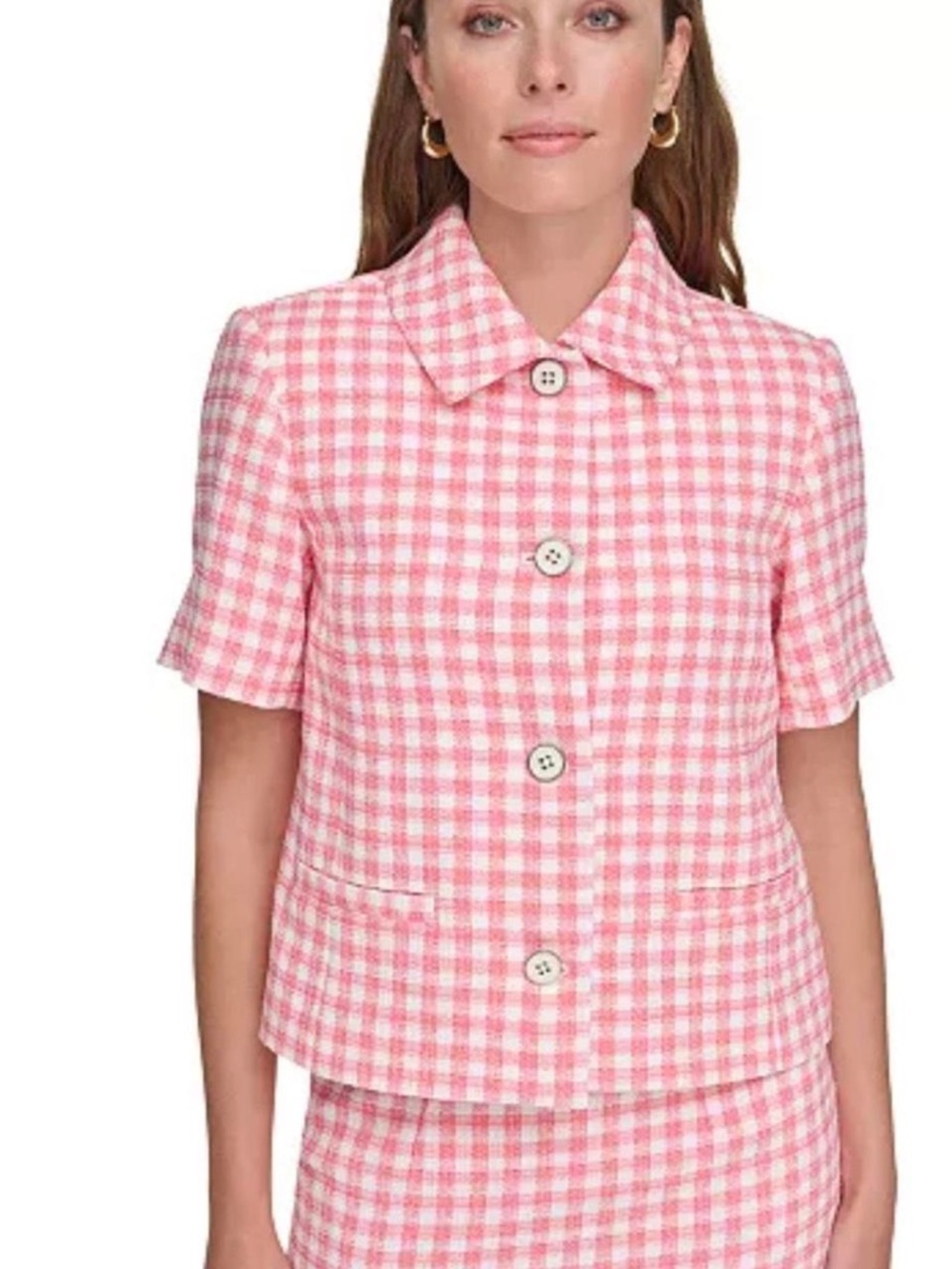 Tommy Hilfiger pink and white Gingham Short-sleeve button-up top